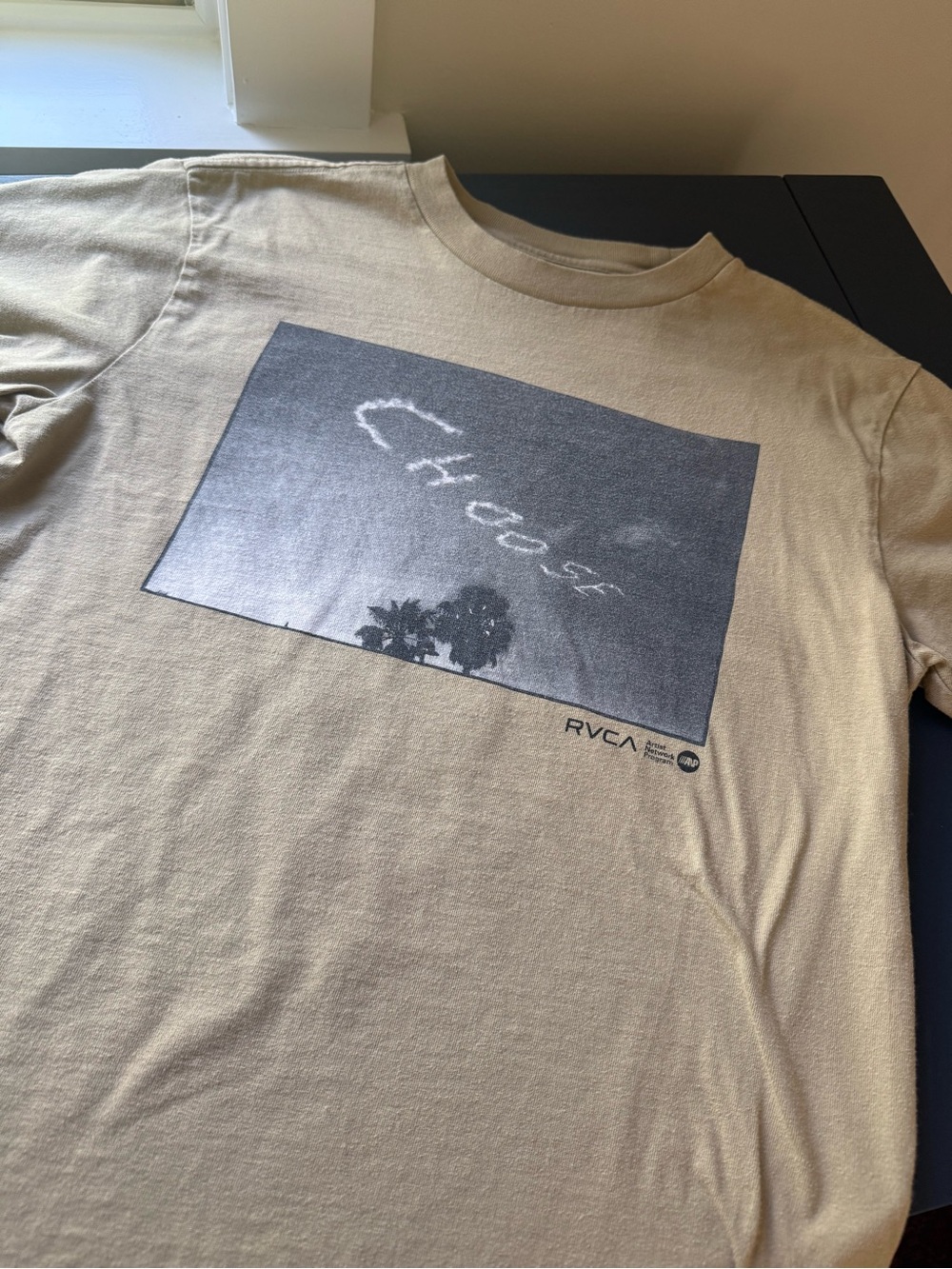 RVCA Men’s Tan Short-Sleeve Graphic Tee with Black Print